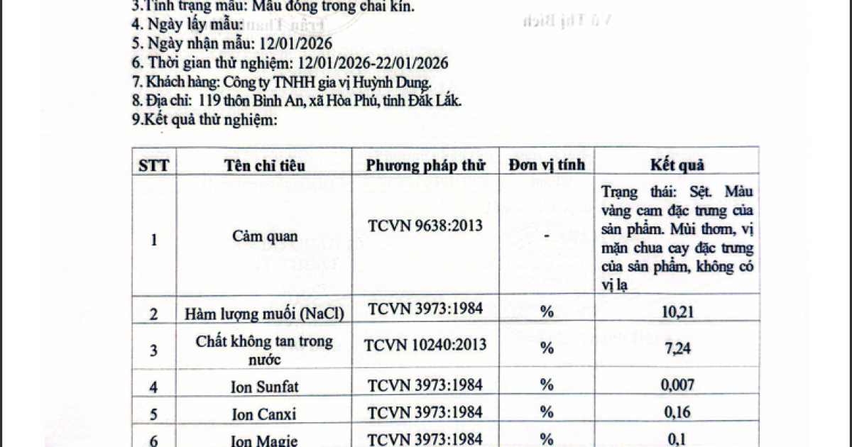 PHIẾU CÔNG BỐ SẢN PHẨM MUỐI ỚT XIÊM ĐỎ