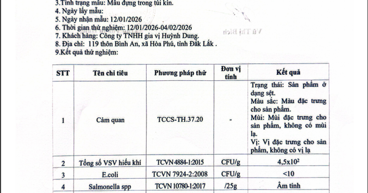 PHIẾU CÔNG BỐ SẢN PHẨM XỐT GIẢ CẦY HD SPICES