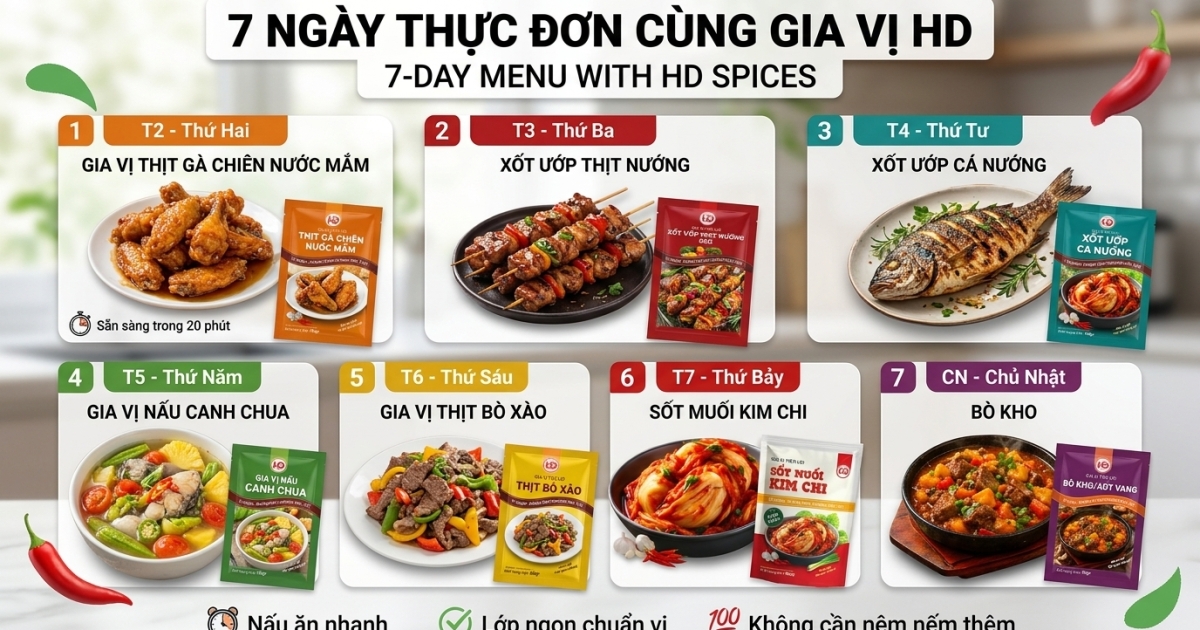Thực đơn 7 ngày nấu bữa tối trong 15 phút với gia vị tiện lợi