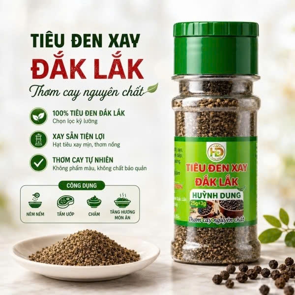 Tiêu Đen Xay Đắk Lắk Huỳnh Dung 25g – Thơm Cay Tự Nhiên, Xay Sẵn Tiện Lợi