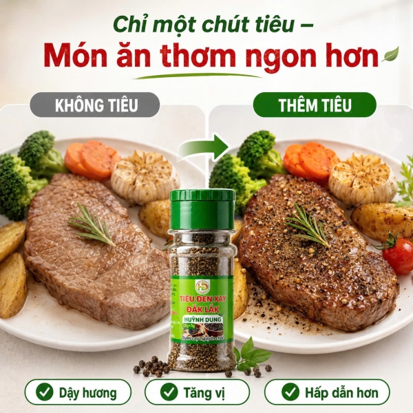 Tiêu Đen Xay Đắk Lắk Huỳnh Dung 25g – Thơm Cay Tự Nhiên, Xay Sẵn Tiện Lợi
