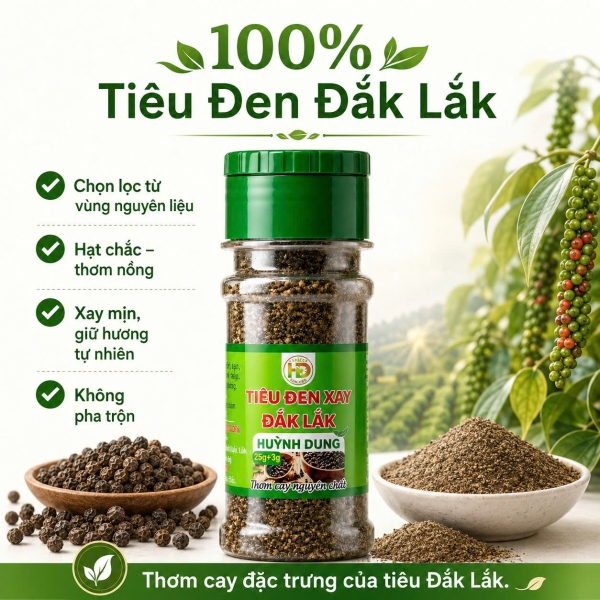 Tiêu Đen Xay Đắk Lắk Huỳnh Dung 25g – Thơm Cay Tự Nhiên, Xay Sẵn Tiện Lợi