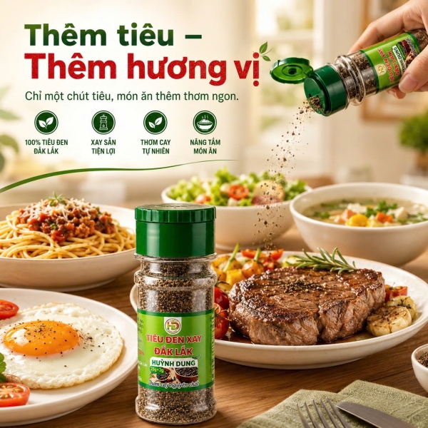 Tiêu Đen Xay Đắk Lắk Huỳnh Dung 25g – Thơm Cay Tự Nhiên, Xay Sẵn Tiện Lợi