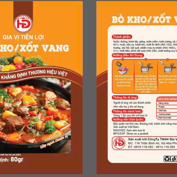 Gia Vị Bò Kho / Xốt Vang HD 80g – Nấu Bò Kho Thơm Ngon, Đậm Vị, Tiện Lợi Tại Nhà
