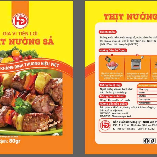 Gia Vị Thịt Nướng Sả HD 80g – Xốt Ướp Thịt Nướng Sả Thơm Ngon, Đậm Vị, Tiện Lợi