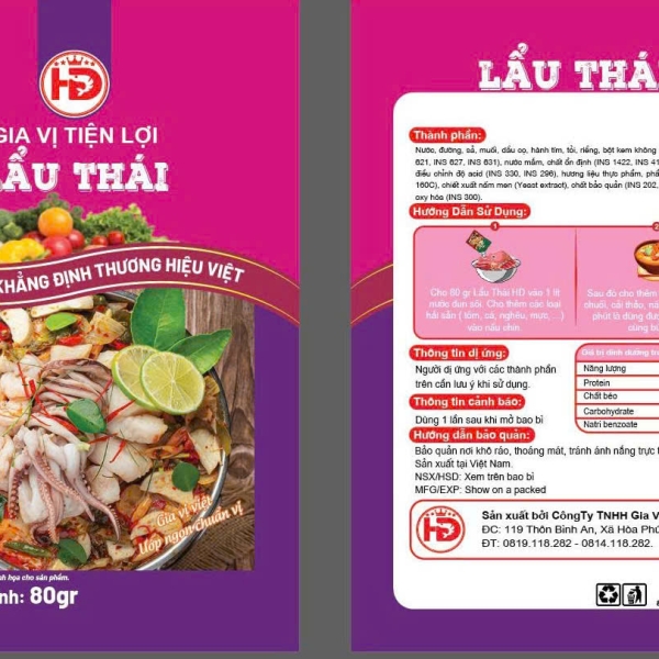 Gia Vị Lẩu Thái HD 80g – Xốt Nấu Lẩu Thái Chua Cay Tiện Lợi, Đậm Vị Cho 4–5 Người