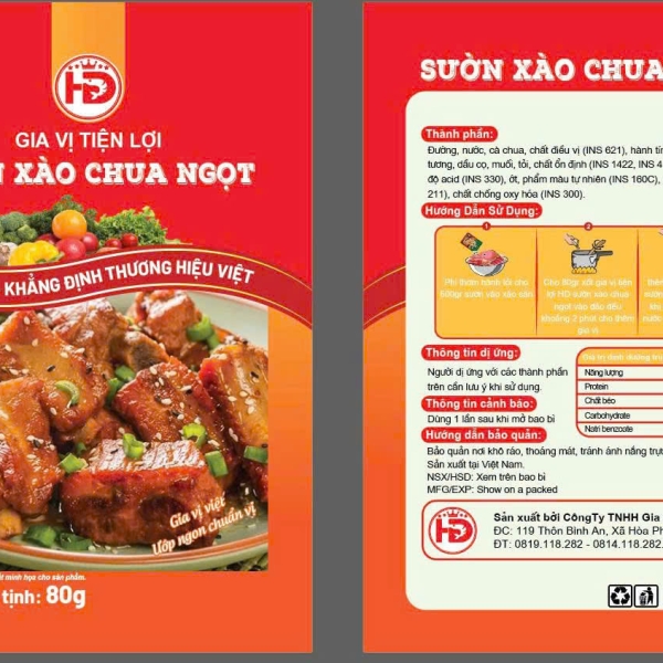 Gia Vị Sườn Xào Chua Ngọt HD 80g – Xốt Gia Vị Tiện Lợi Nấu Sườn Chua Ngọt