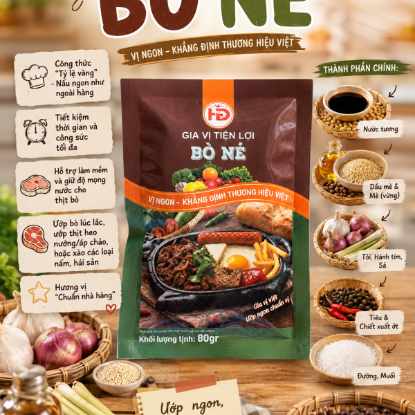 Xốt Gia Vị Tiện Lợi Bò Né Huỳnh Dung (Gói 80g) - Giúp Thịt Mềm, Ngọt Nước
