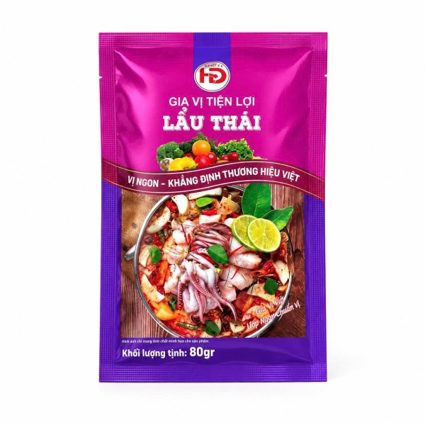 Gia Vị Lẩu Thái HD 80g – Xốt Nấu Lẩu Thái Chua Cay Tiện Lợi, Đậm Vị Cho 4–5 Người