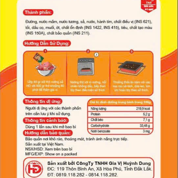 Gia Vị Thịt Nướng Sả HD 80g – Xốt Ướp Thịt Nướng Sả Thơm Ngon, Đậm Vị, Tiện Lợi