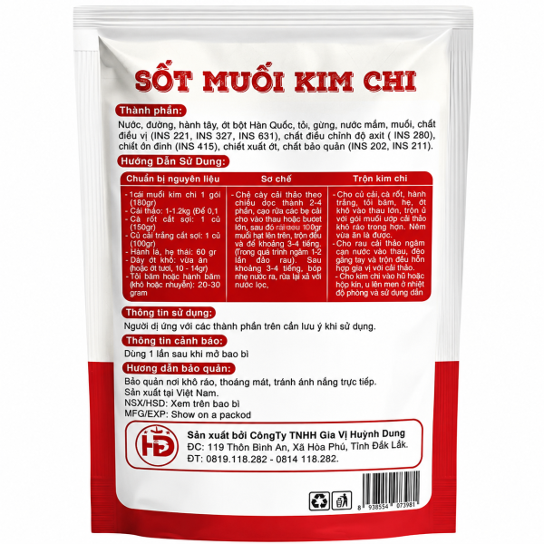 Xốt Muối Kim Chi HD Spices – Gia Vị Muối Kim Chi, Muối Dưa Chua Tiện Lợi Chuẩn Vị