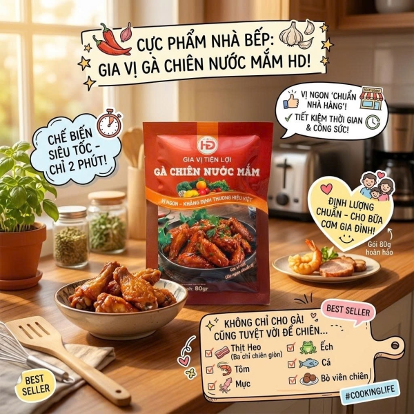 Gia Vị Tiện Lợi Gà Chiên Nước Mắm 80g – Sốt Đậm Đà Chuẩn Vị Việt, Dễ Chế Biến