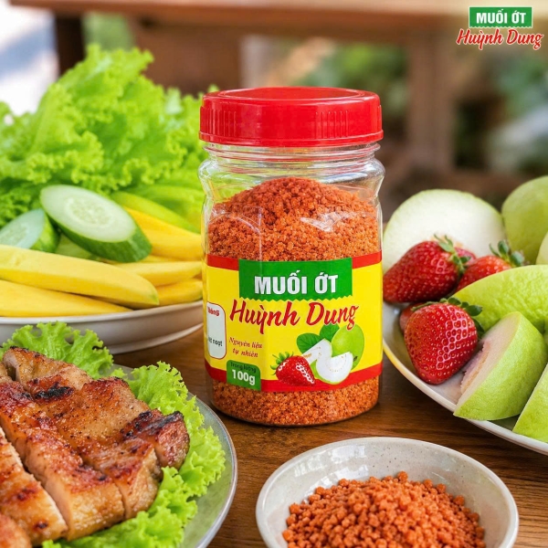 Muối Ớt Huỳnh Dung 100g – Muối Ớt Chấm Trái Cây, Rau Củ, Chế Biến Thức Ăn