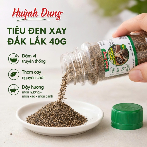 Bột Tiêu Đen Xay Đắk Lắk Huỳnh Dung 40g – Gia Vị Thơm Cay Cho Món Việt
