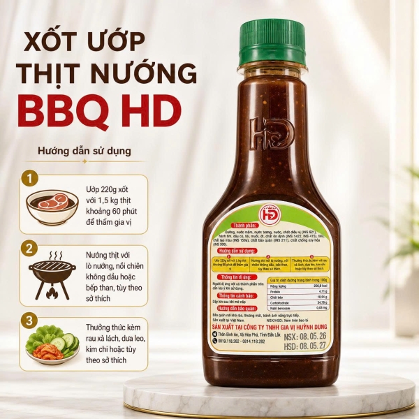 XỐT ƯỚP THỊT NƯỚNG BBQ HD 220G – ƯỚP 1,5KG THỊT ĐẬM VỊ, TIỆN LỢI
