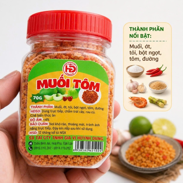 MUỐI TÔM HD 70G – GIA VỊ CHẤM TRÁI CÂY, RAU CỦ VÀ MÓN ĂN