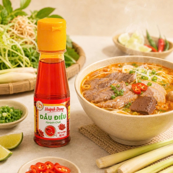 DẦU ĐIỀU HUỲNH DUNG 80ML – GIA VỊ CHẾ BIẾN BÚN BÒ, BÚN RIÊU, BÁNH CANH