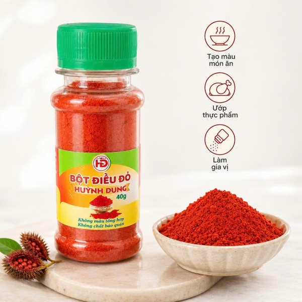 BỘT ĐIỀU ĐỎ HUỲNH DUNG 40G – GIA VỊ TẠO MÀU ĐẸP CHO MÓN ĂN