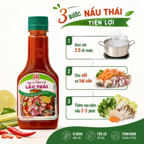 XỐT LẨU THÁI HD 250G – GIA VỊ NẤU LẨU THÁI CHUA CAY CHO 6–7 NGƯỜI