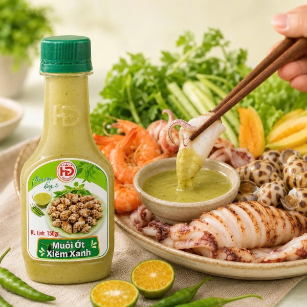 Muối Ớt Xanh HD 150g – Muối Ớt Xiêm Xanh Chấm Hải Sản, Đồ Nướng & Trái Cây