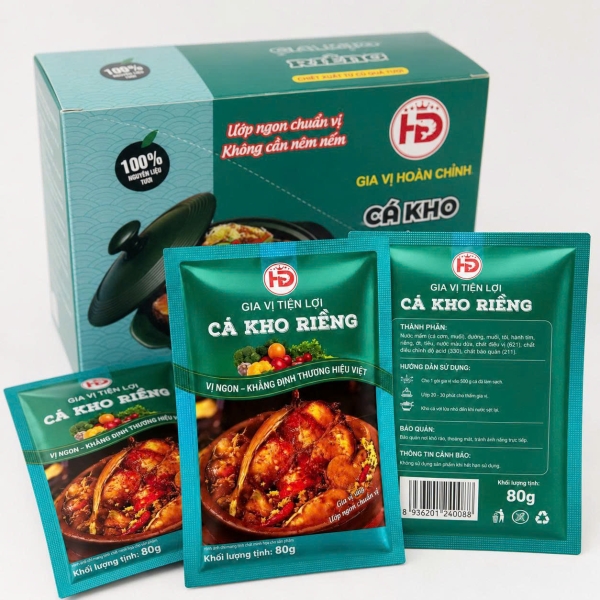 Sỉ Xốt Cá Kho Riềng HD 80g Hộp 20 Gói – Nguồn Hàng Gia Vị Hoàn Chỉnh Cho Tạp Hóa Và Quán Cơm