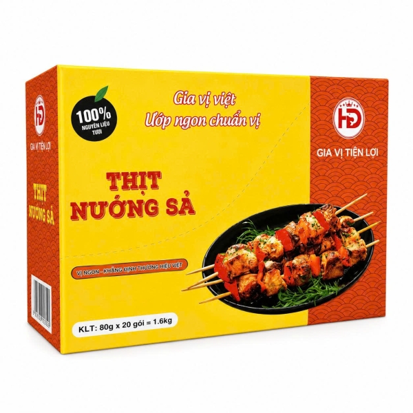 Sỉ Xốt Ướp Thịt Nướng Sả HD 80g Hộp 20 Gói – Gia Vị Ướp Thịt Cho Tạp Hóa, Quán Ăn Và Đại Lý