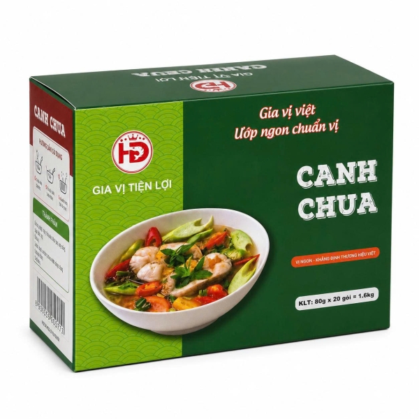 Sỉ Xốt Canh Chua HD 80g Hộp 20 Gói – Gia Vị Tiện Lợi Cho Tạp Hóa, Quán Ăn Và Đại Lý