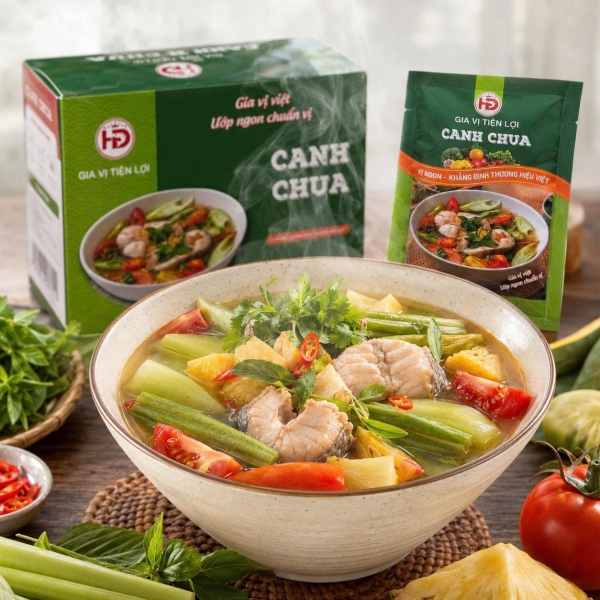 Sỉ Xốt Canh Chua HD 80g Hộp 20 Gói – Gia Vị Tiện Lợi Cho Tạp Hóa, Quán Ăn Và Đại Lý