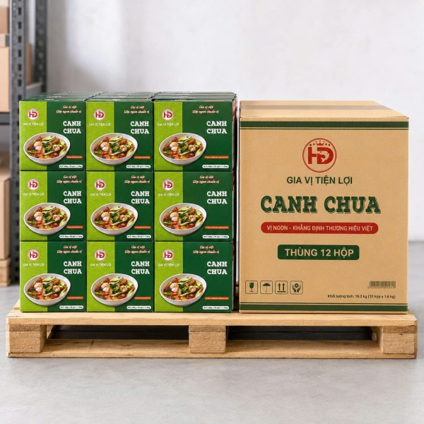 Sỉ Xốt Canh Chua HD 80g Hộp 20 Gói – Gia Vị Tiện Lợi Cho Tạp Hóa, Quán Ăn Và Đại Lý