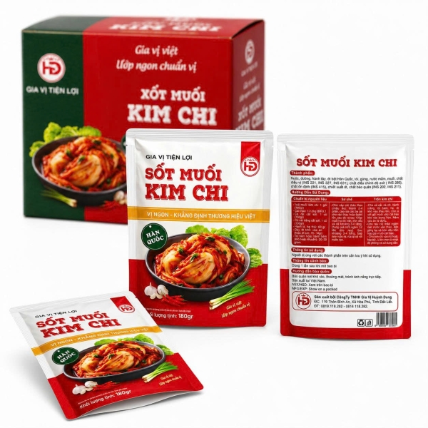 Xốt Muối Kim Chi HD 180g Hộp 10 Gói – Gia Vị Tiện Lợi Cho Quán Ăn, Tạp Hóa Và Điểm Bán Món Hàn