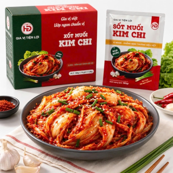 Xốt Muối Kim Chi HD 180g Hộp 10 Gói – Gia Vị Tiện Lợi Cho Quán Ăn, Tạp Hóa Và Điểm Bán Món Hàn