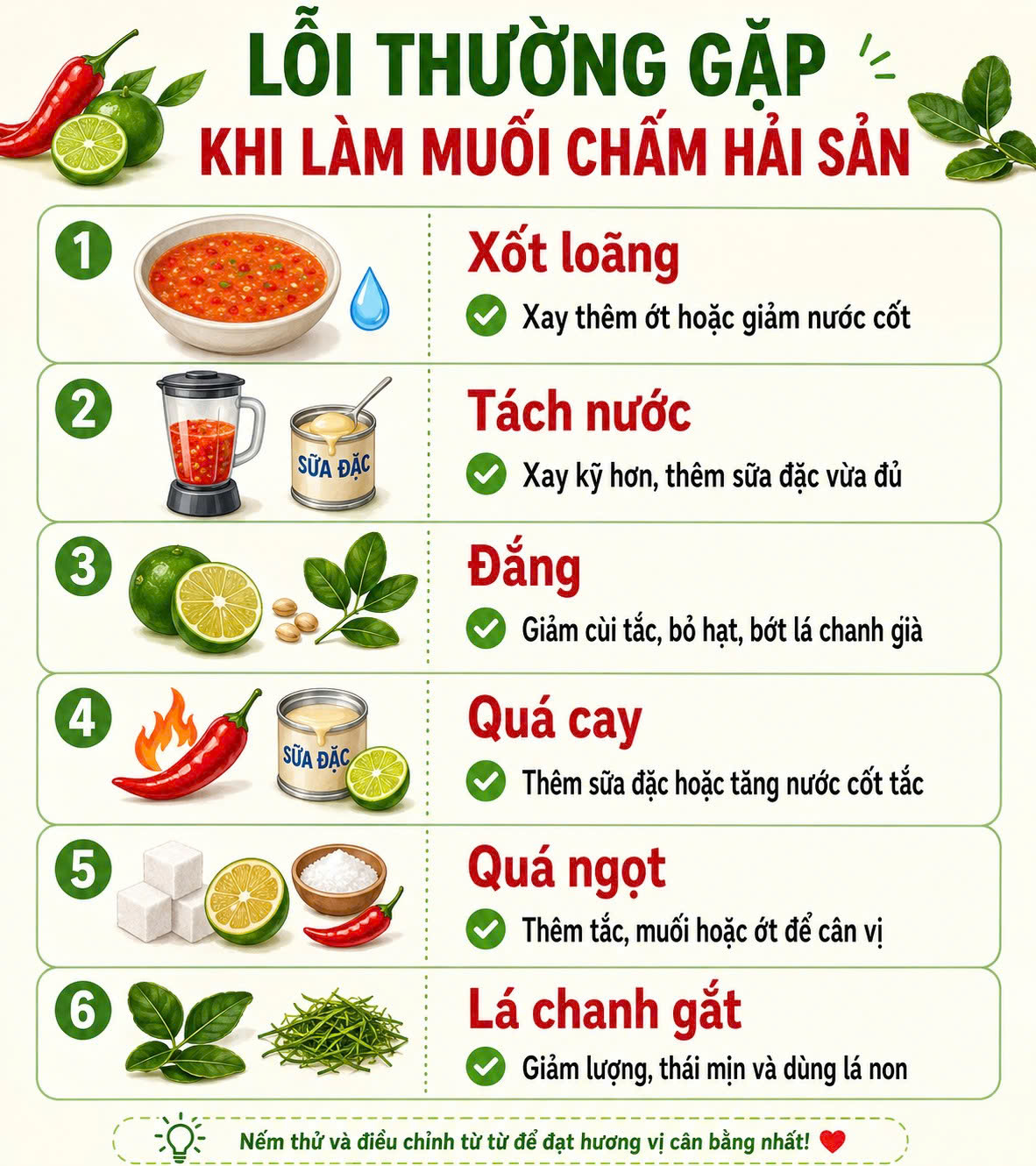 lỗi thường gặp khi làm muối chấm hải sản và cách xử lý