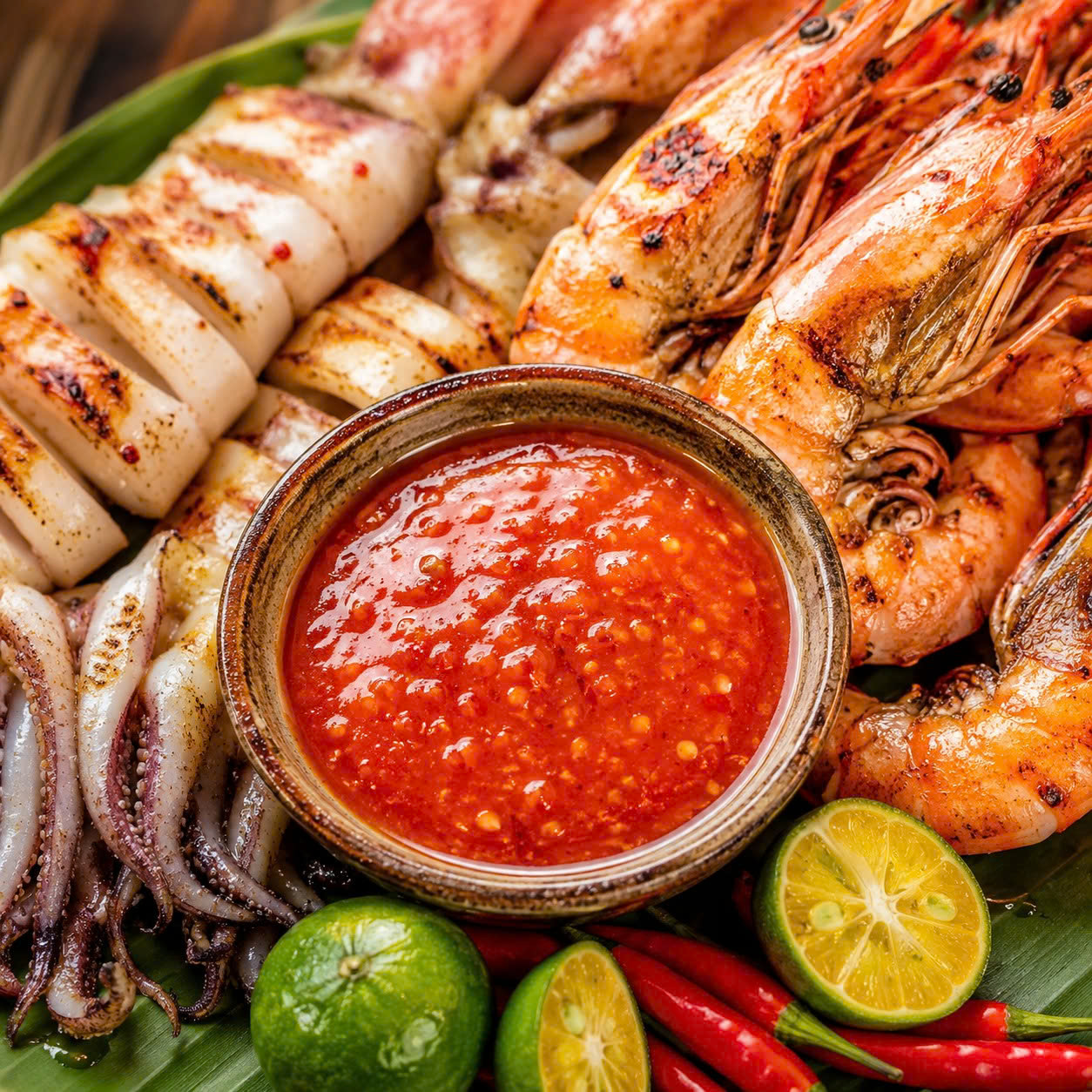 muối chấm hải sản đỏ sền sệt dùng cho đồ nướng