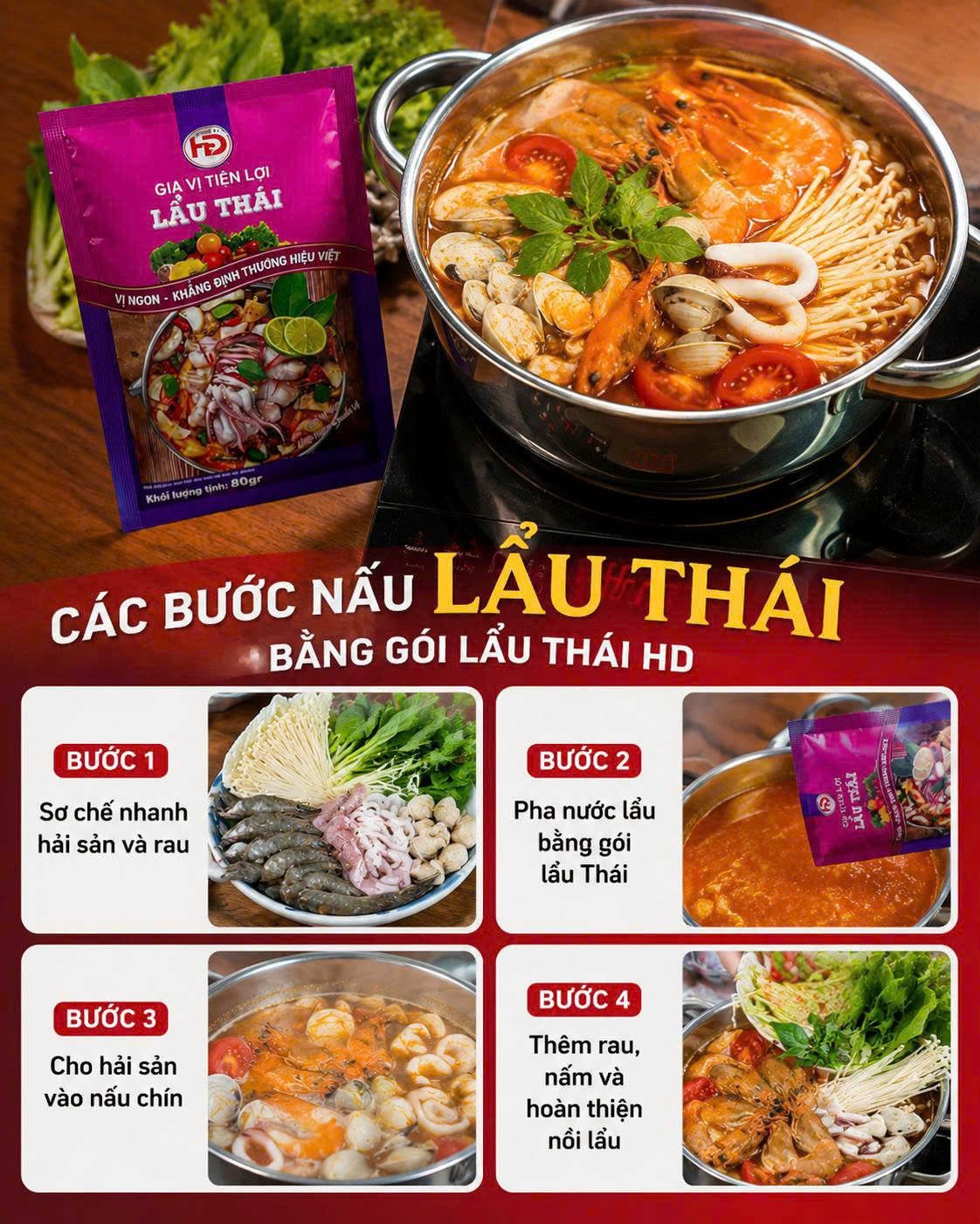 cách nấu lẩu thái nhanh bằng gói lẩu thái tiện lợi