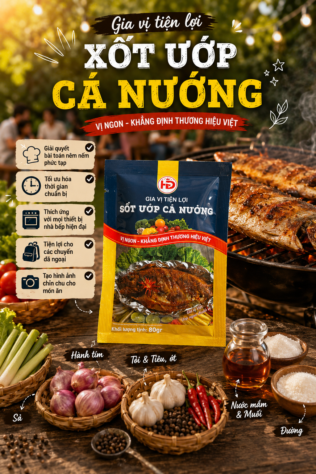 Các thành phần tự nhiên sả tỏi hành ớt làm nên xốt ướp cá nướng tiện lợi HD