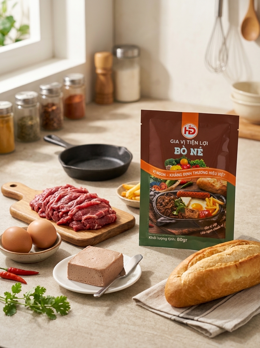 xốt gia vị tiện lợi bò né HD hỗ trợ nấu món bò né nhanh gọn